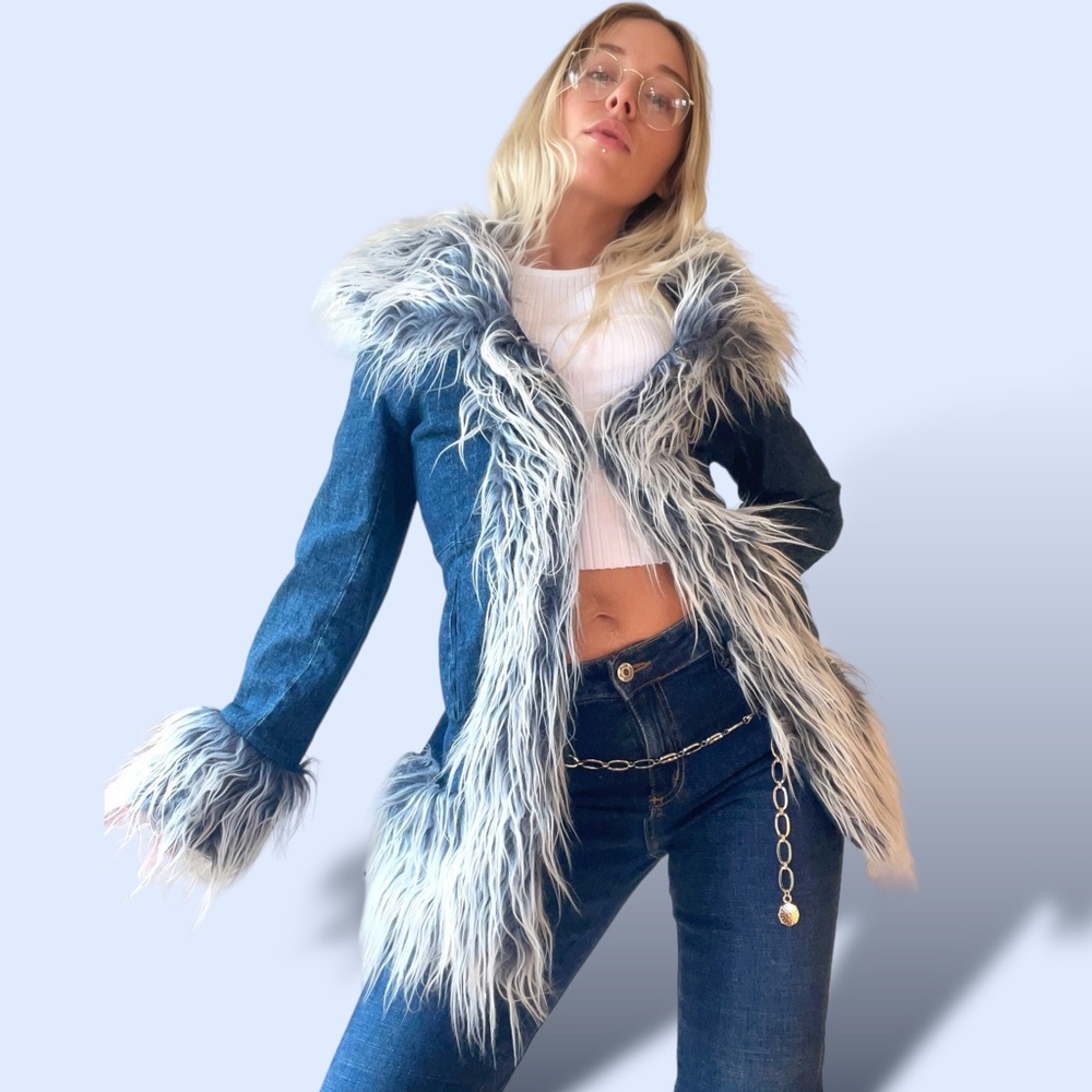 Vtg Y2k Penny Lane Jacket Ice Blue Rockstar Cuff Jacket Tipped RARE